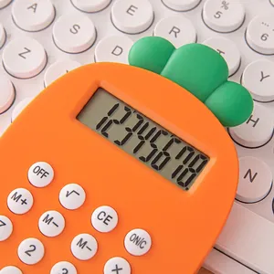 Cute carrot shaped 8-digit LCD office calculator with white round tactile buttons