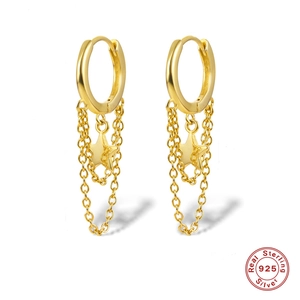 925 Sterling Silver Star Tassel Hoop Earrings Long Double Layer Chain Minimalist Dangle Jewelry For Women