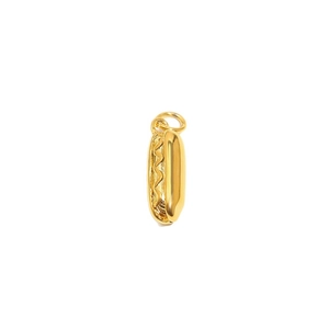 18K gold plated stainless steel hot dog pendant with detailed bread and sausage texture