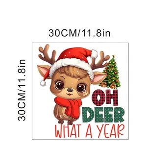 Detail view of cartoon reindeer sticker dimensions 30cm width for festive wall decor
