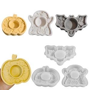 Halloween Silicone Molds Pumpkin Ghost Bat For Candle Holder DIY Resin Casting Gypsum Relief Decoration