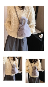 Détails d'un sac seau en peluche grise assorti à un pull en maille chaude pour l'automne