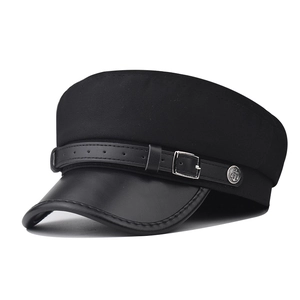 Cappello Baker Boy Vintage Visiera In Pelle PU Capitano Militare Berretto Fibbia In Metallo Nautico