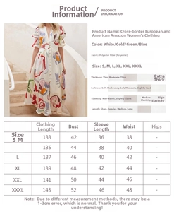 Size chart table for floral beach maxi dress with length, bust, and waist measurements