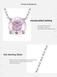 Detail of S925 sterling silver necklace with pink rose-cut zircon and 4-prong setting