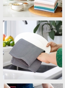 Close-up of absorbent cotton waffle weave dishcloths in various Morandi colors for kitchen