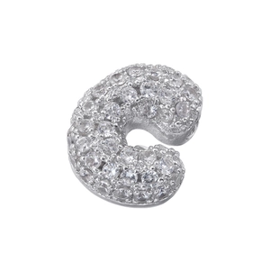 Detailed close-up of a silver bubble letter C pendant with shimmering 5A cubic zirconia stones