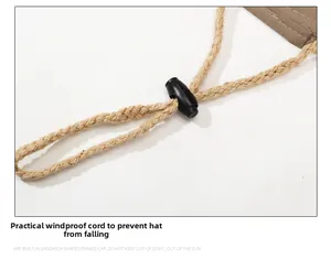 Detail of adjustable windproof rope with plastic buckle on outdoor fishing sun hat