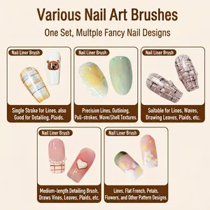 Set of 5 professional nail art liner brushes for intricate flower and line drawing designs