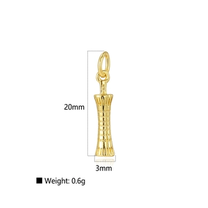 Detailed view of a 20mm gold-plated tower pendant with exact dimensions and 0.6g weight