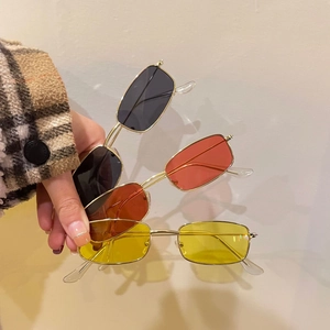 Retro rectangular metal sunglasses for men and women with black red and yellow tinted lenses