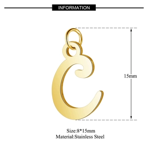 Polished gold plated stainless steel letter C pendant 8x15mm for DIY jewelry making
