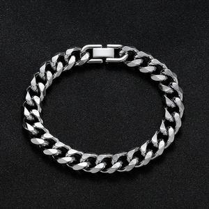 Polished stainless steel Cuban link bracelet for men with secure fold-over jewelry clasp