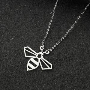 Stainless Steel Bee Pendant Necklace Geometric Hollow Origami Minimalist Fashion Jewelry For Women Gift