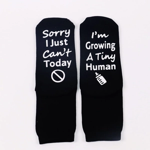 Black maternity socks with Sorry I Just Can't and Growing A Tiny Human white text