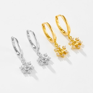 S925 sterling silver snowflake hoop earrings with cubic zirconia in silver and gold set