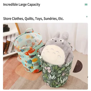 Set of 2 large fabric storage bins with fish and leaf patterns for home organization