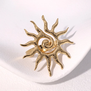 18K gold plated sun ray spiral open ring with hammered texture minimalist jewelry