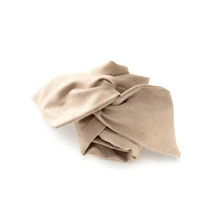 Close-up of beige suede wire hair tie showing the soft fabric texture and knot detail