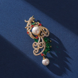 Eleganter Phönix Brosche Vergoldetes Kupfer Zirkonia Künstliche Perle Schmuck Für Damen Hochzeit Bankett Chinesischen Stil Vintage Schmuck