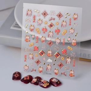 2024 Year of the Dragon nail art stickers with gold foil fortune motifs and festive patterns