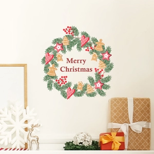 Christmas Wreath Wall Sticker PVC Merry Christmas Door Decal For Home Living Room Bedroom Festive Decoration Garland Design
