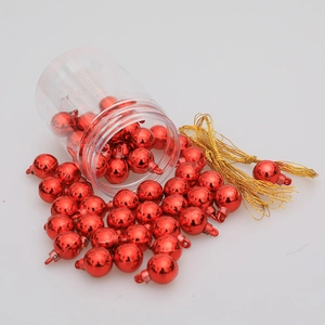 Set di 48 mini palline di Natale rosse lucide con cordini dorati in barattolo trasparente