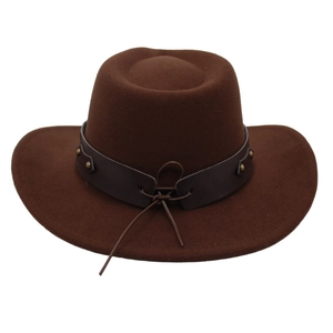 Classic dark brown felt western cowboy hat with studded leather band and cattleman crown