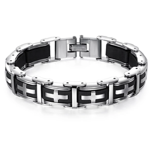 Men Stainless Steel Bracelet Black Silicone Cross Link Punk Style Fashion Jewelry For Male