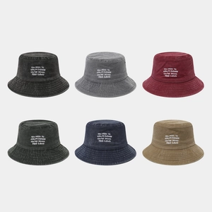 Bucket Hat Washed Cotton Vintage Letter Embroidery Sun Protection Retro Streetwear Outdoor Casual For Men Women