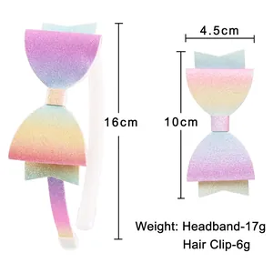 Ensemble serre-tête et pince à cheveux avec nœud dégradé arc-en-ciel brillant