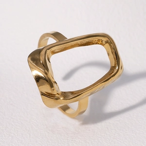 Minimalist 18k gold plated stainless steel open ring with a hollow geometric rectangle design
