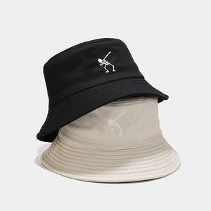 Punk Skeleton Embroidered Bucket Hat Unisex Streetwear Hip Hop Foldable Cotton Twill Sun Cap Outdoor Fisherman Hat