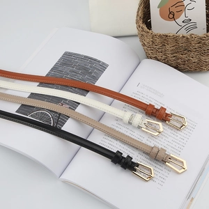 Women Thin Belt Synthetic Leather Alloy Geometric Pin Buckle Elegant Adjustable Waistband For Dresses Jeans