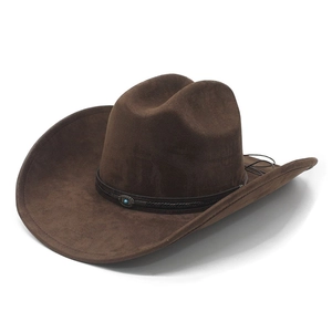 Classic brown suede western cowboy hat with wide brim and turquoise stone band