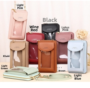 Collection of multi-color mini crossbody phone bags with touch screen windows and PU leather