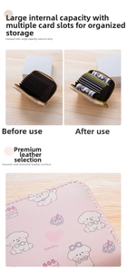 Macro detail of cartoon pink accordion card holder with multiple slots and metal zipper