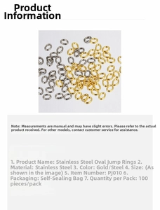 Detailed specs of oval stainless steel jump rings in gold and silver for DIY jewelry