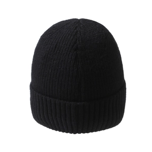 Classic black ribbed knit beanie for women, thermal winter hat with folded brim for warmth