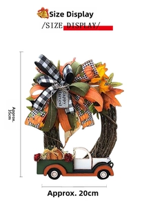 Size display of 35x20cm autumn harvest wreath with pumpkins and white truck model