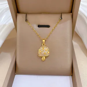 Elegant Mushroom Pendant Necklace Gold Plated Stainless Steel Chain Copper Zircon Micro Pave Jewelry For Women Girls