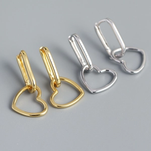925 Sterling Silver Heart Hoop Earrings Geometric Heart Drop Minimalist Cold Style Dainty Jewelry For Women