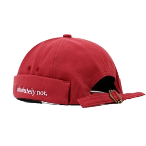 Retro red canvas docker hat with 'absolutely not' embroidery and adjustable metal buckle