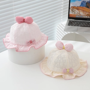 Chapeau Soleil Bébé Fille Dentelle Motif Cœur Double Nœud Bord Volanté Bob Respirant Été Infantile Princesse
