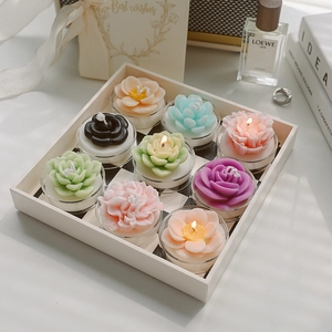 9-pack succulent floral scented candle gift set in elegant glass cups and white box