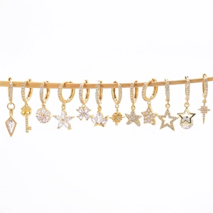 Fashion Western Copper Zirconia Huggie Hoop Earrings Gold Plated Star Starfish Pendant Dangle Earrings For Women Jewelry Gift
