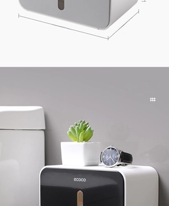 Detail view of wall-mounted black paper towel holder with dimensions 220mm x 135mm