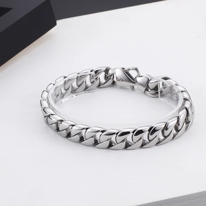 Bracelet gourmette cubaine 12mm en acier inoxydable argenté pour homme style hip-hop