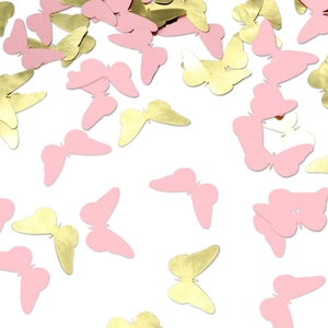 Pink and gold butterfly shaped decorative sequins and confetti for party supplies