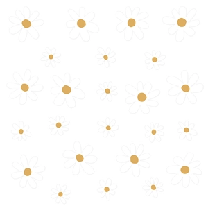 White daisy wall stickers for bedroom with yellow pistils and PVC self-adhesive backing